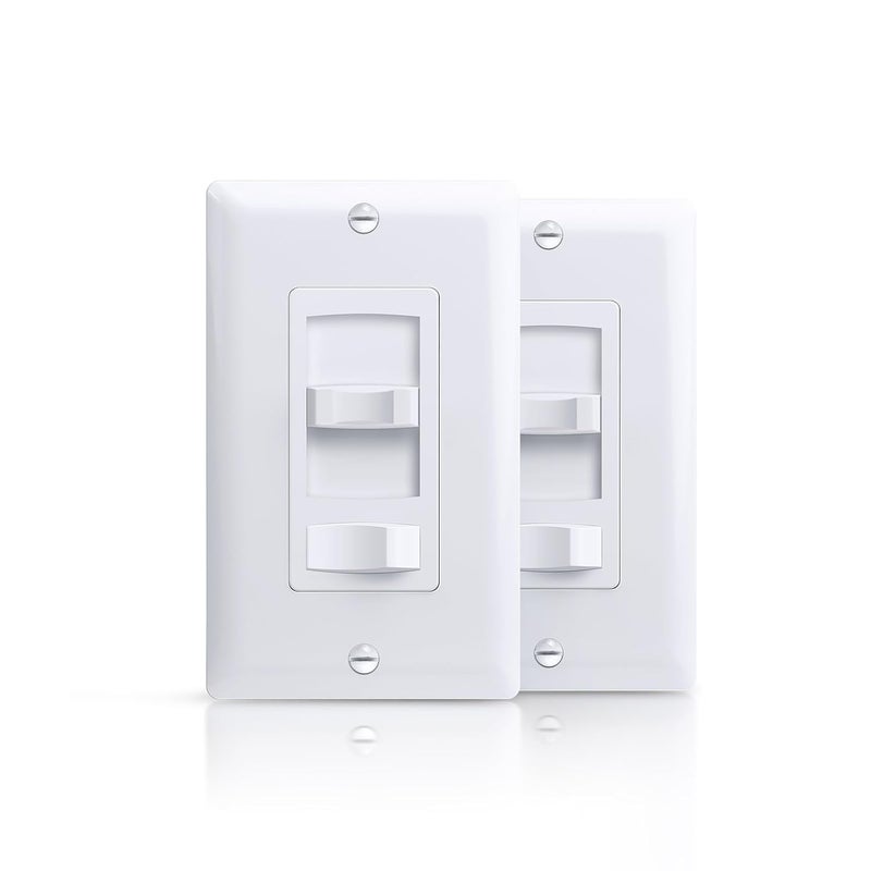 ECOELER Dimmer Light Switch, 3-Way/Single Pole Dimmer Switch for 300W Dimmable LED/CFL Lights and 600W INC/HAL Bulbs, No Neutral Wire Required, ETL&FCC Listed, White, 2 Pack - Image 1